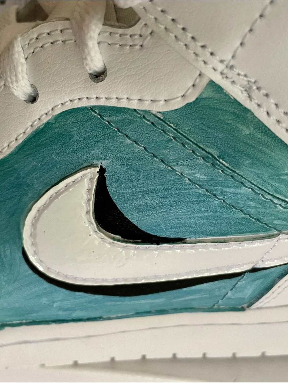 White and Teal Custom High-Top Sneakers — Nike